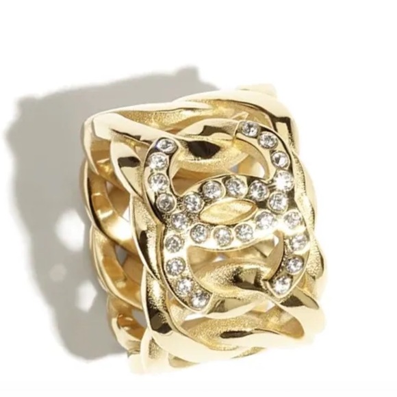 Authentic CHANEL Ring Metal/Strass/Dore Rhinestone S:6 - Picture 4 of 14